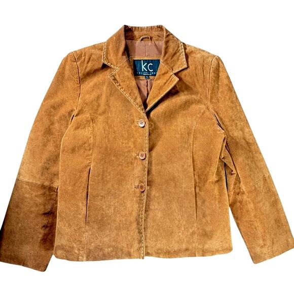Y2K VTG Suede Jacket KC Collections Women XL Boho Tan Contrast Stitching Western - Picture 1 of 15